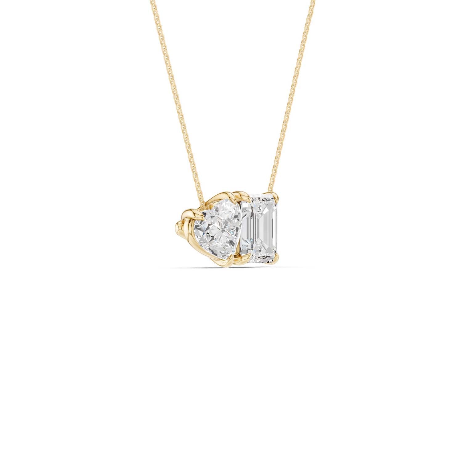 Heart Emerald Diamond Two-Stone Necklace