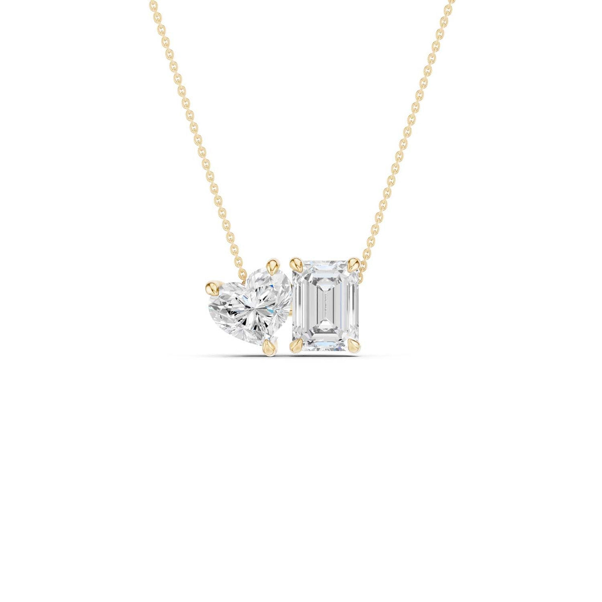 Heart Emerald Diamond Two-Stone Necklace