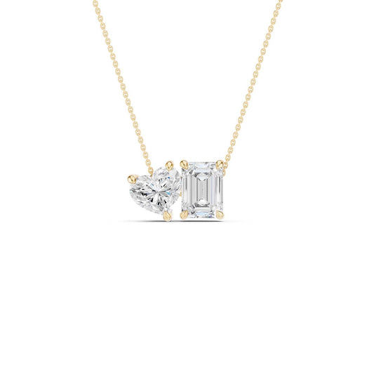 Heart Emerald Diamond Two-Stone Necklace