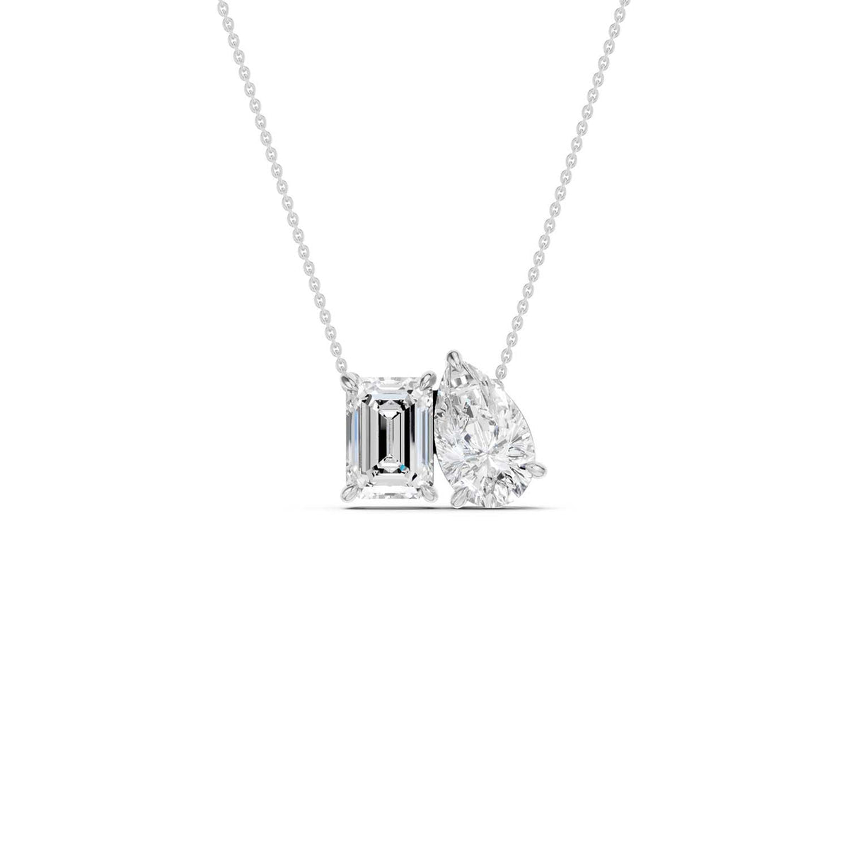Emerald Pear Diamond Two-Stone Necklace