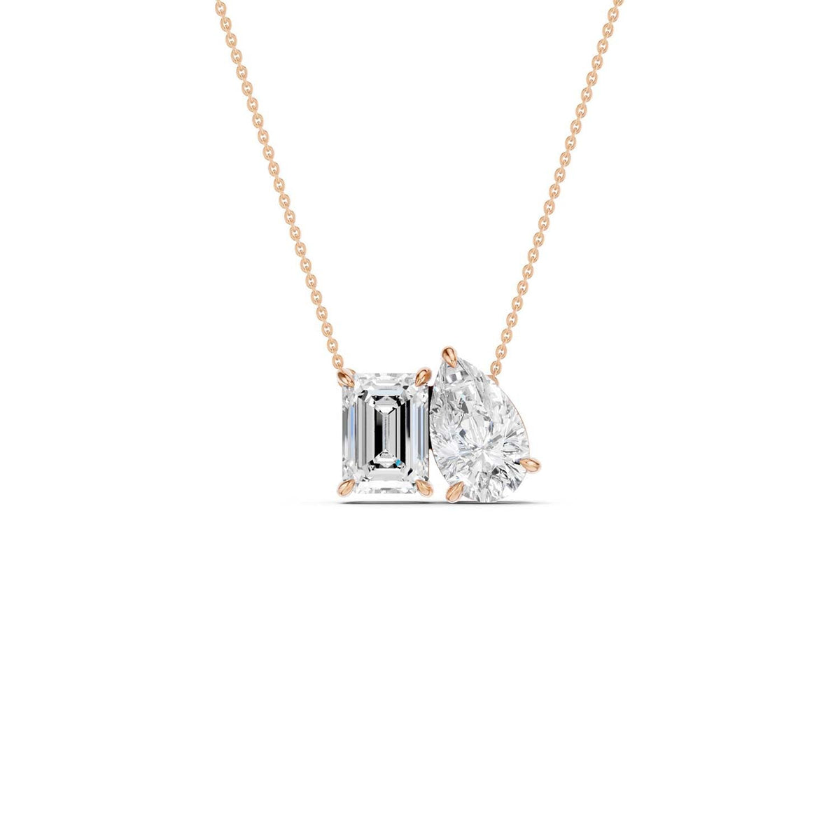 Emerald Pear Diamond Two-Stone Necklace