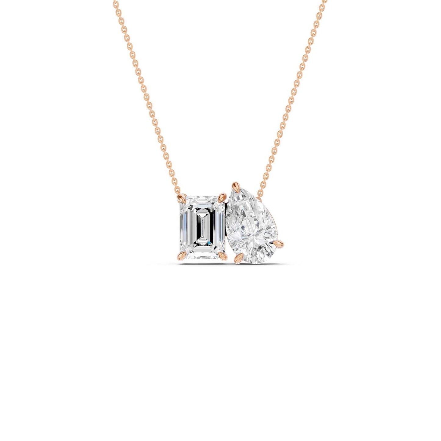 Emerald Pear Diamond Two-Stone Necklace