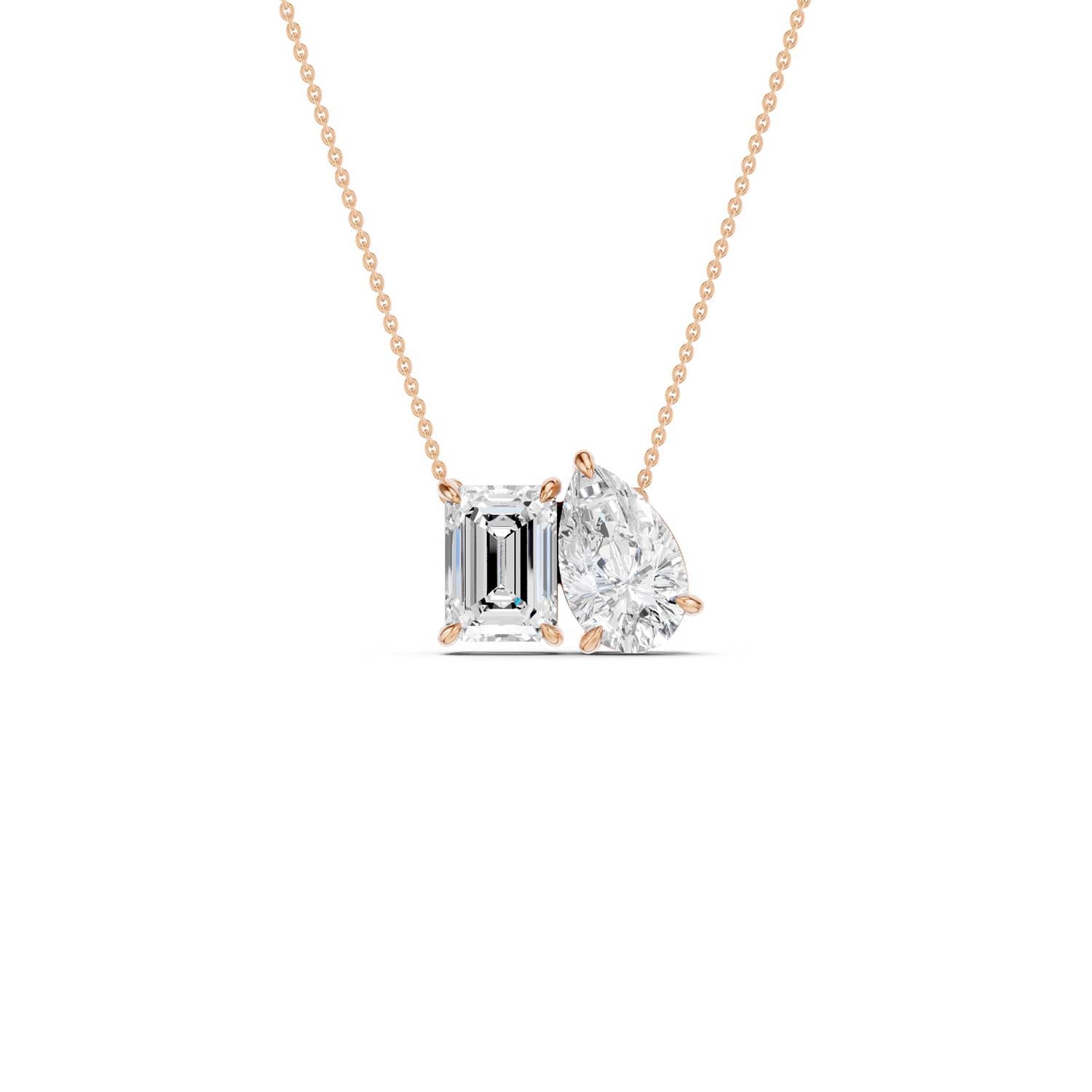 Emerald Pear Diamond Two-Stone Necklace