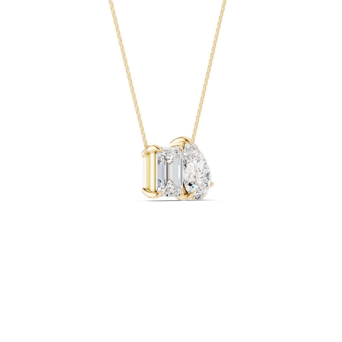 Emerald Pear Diamond Two-Stone Necklace