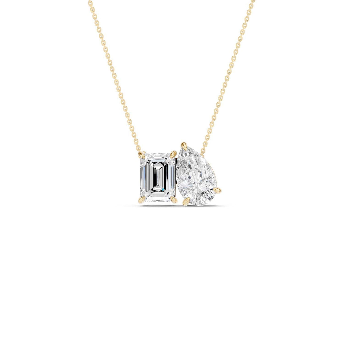 Emerald Pear Diamond Two-Stone Necklace