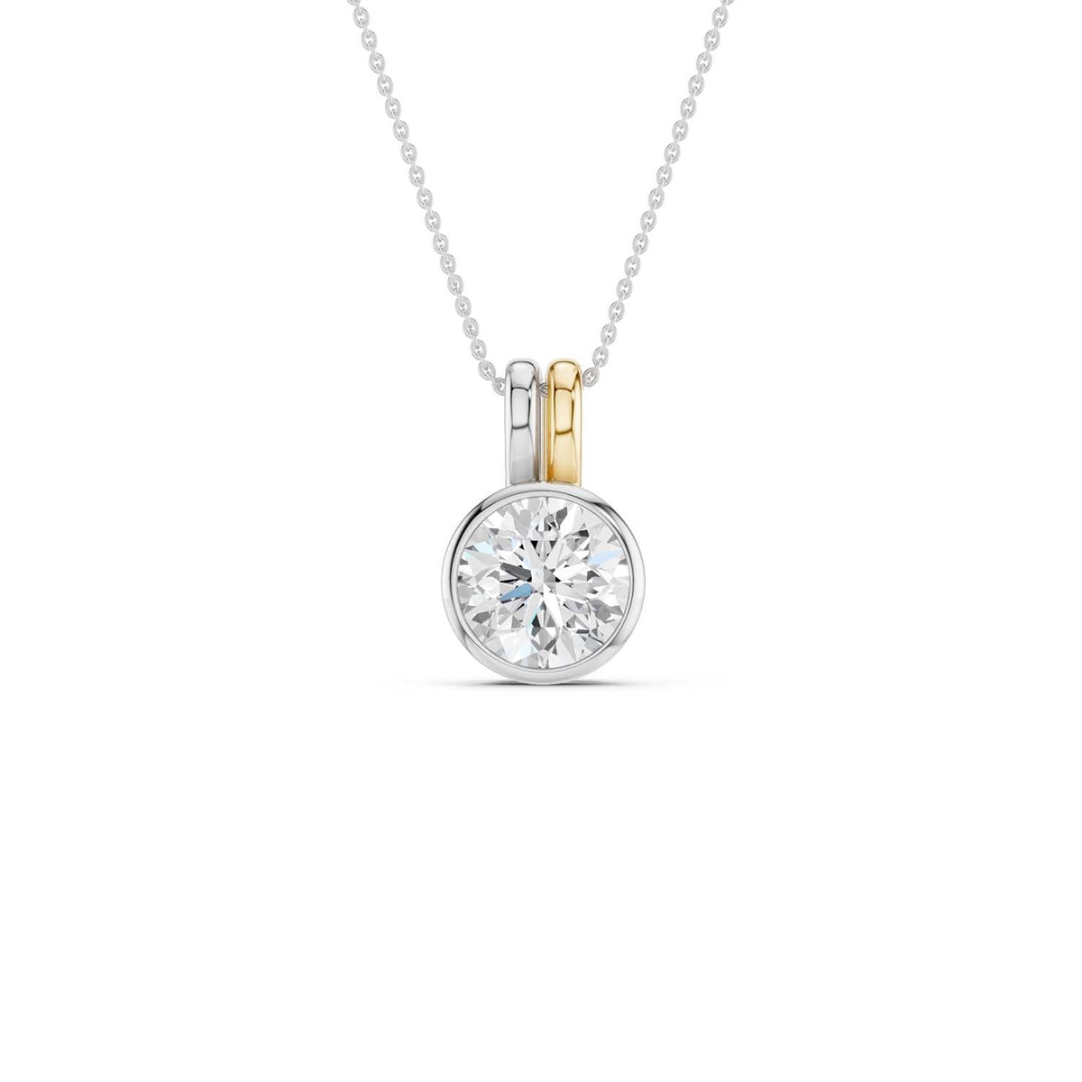 Coupled Round Solitaire Bezel Necklace