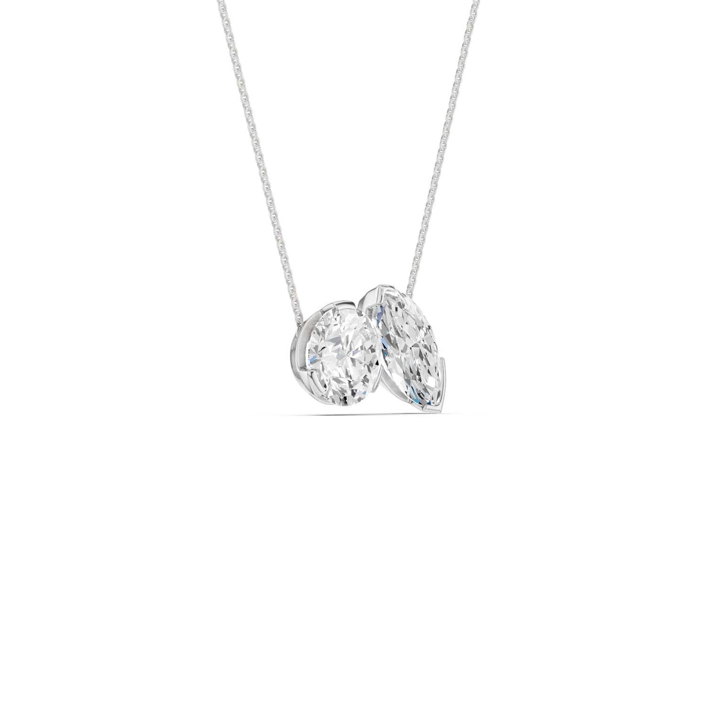 Round Marquise Diamond Two-Stone Necklace