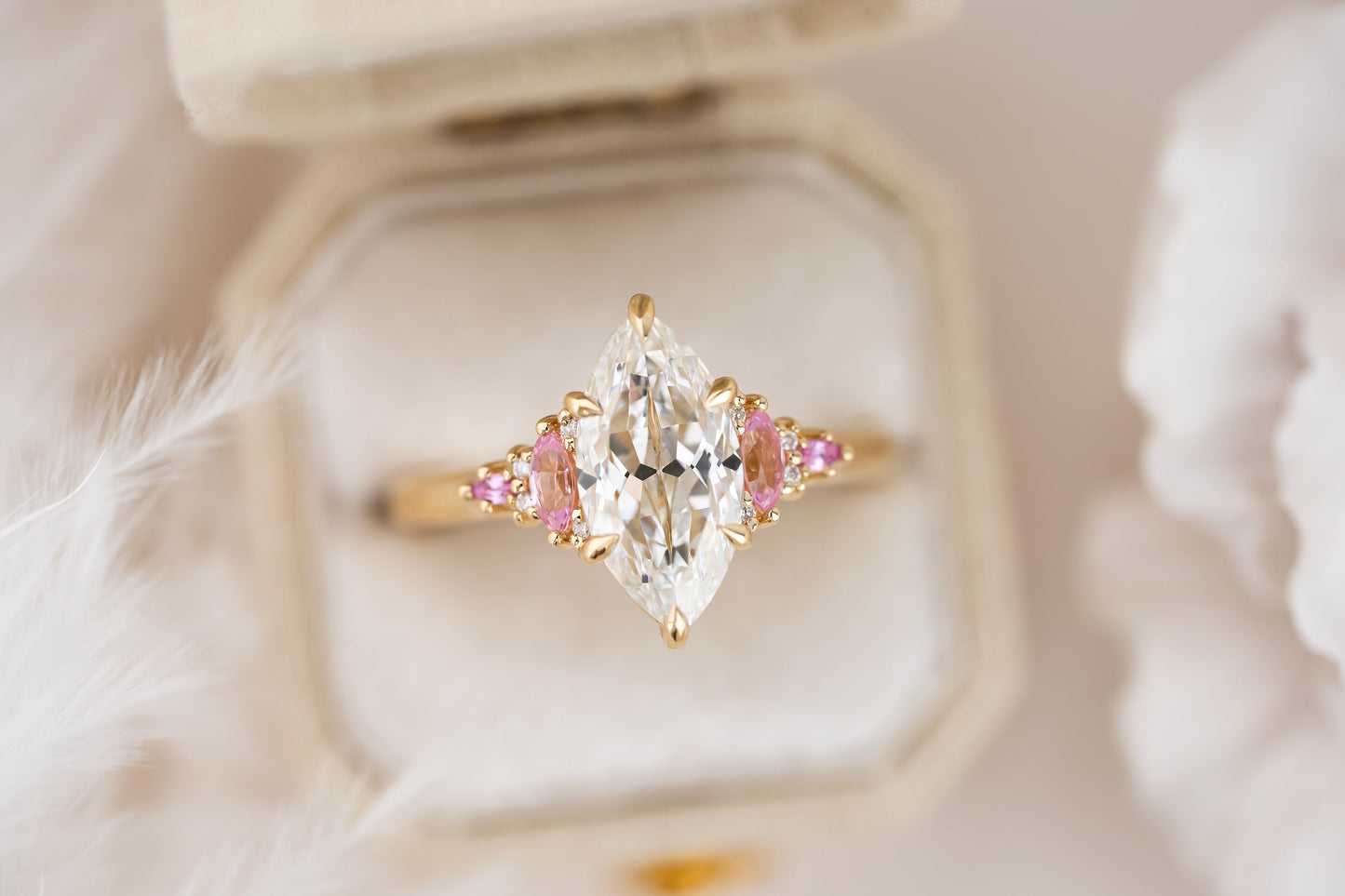 The Maeve Ring | 2.06 CT Flower Marquise Diamond + Pink Sapphire