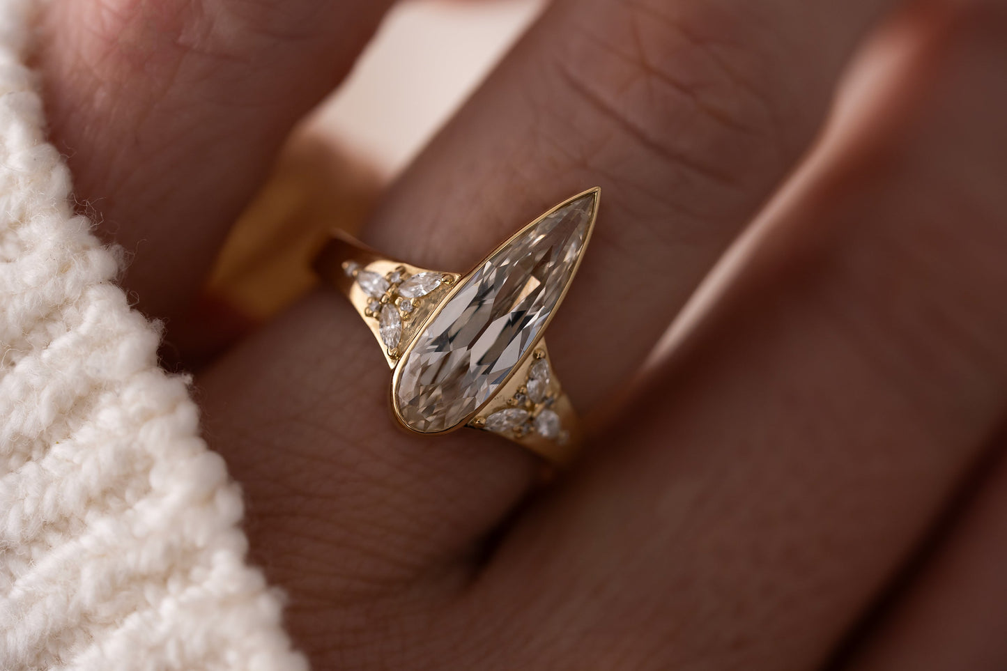 The Daylight Ring | 2.04 CT Elongated Pear Cut Champagne Diamond
