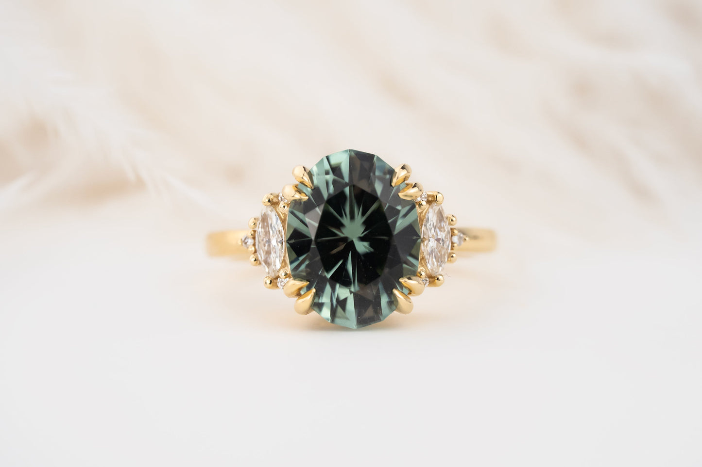 The Low Maren Ring | 4.37 CT Oval Teal Tourmaline | Faceted by Eric Trudell