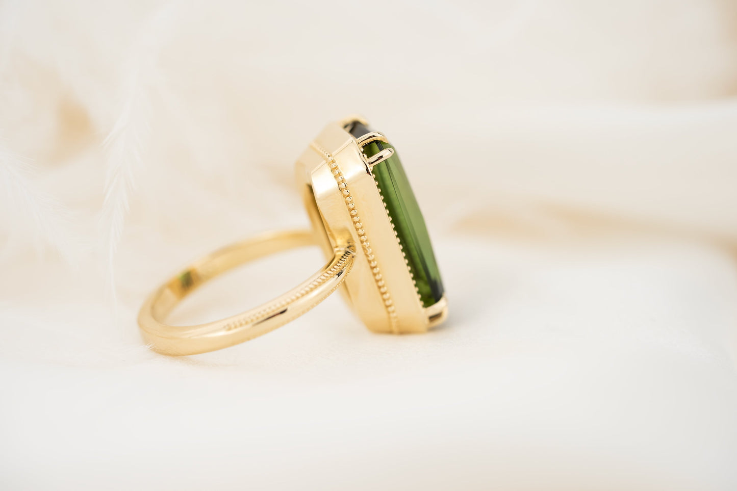 The Apate Ring | 10 CT Fancy Radiant Cut Green Tourmaline