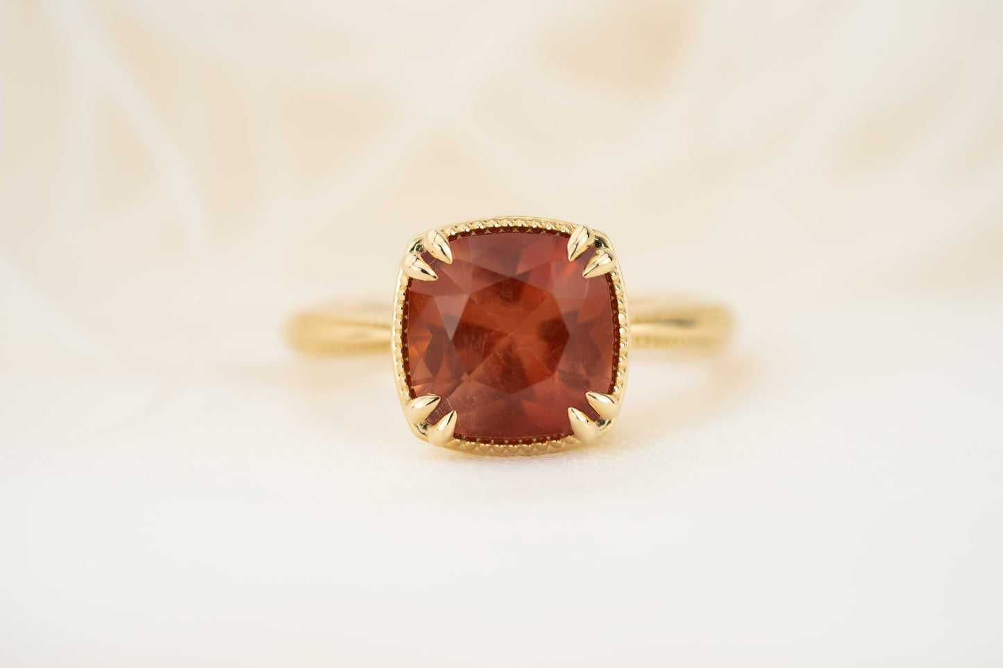 The Apate Ring | 2.77 CT Cushion Cut Red Sunstone
