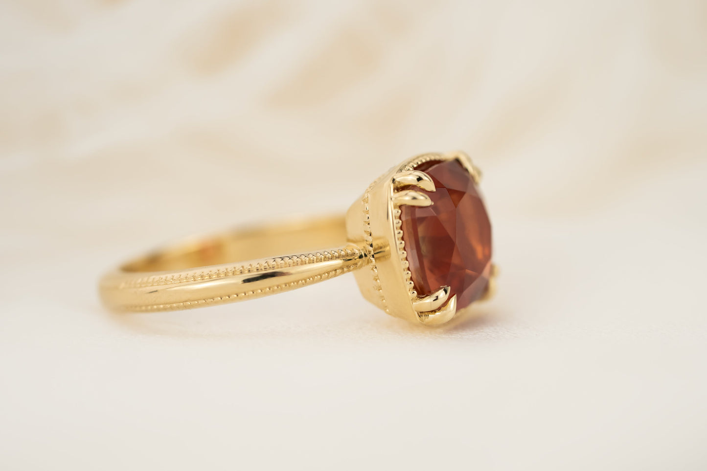 The Apate Ring | 2.77 CT Cushion Cut Red Sunstone