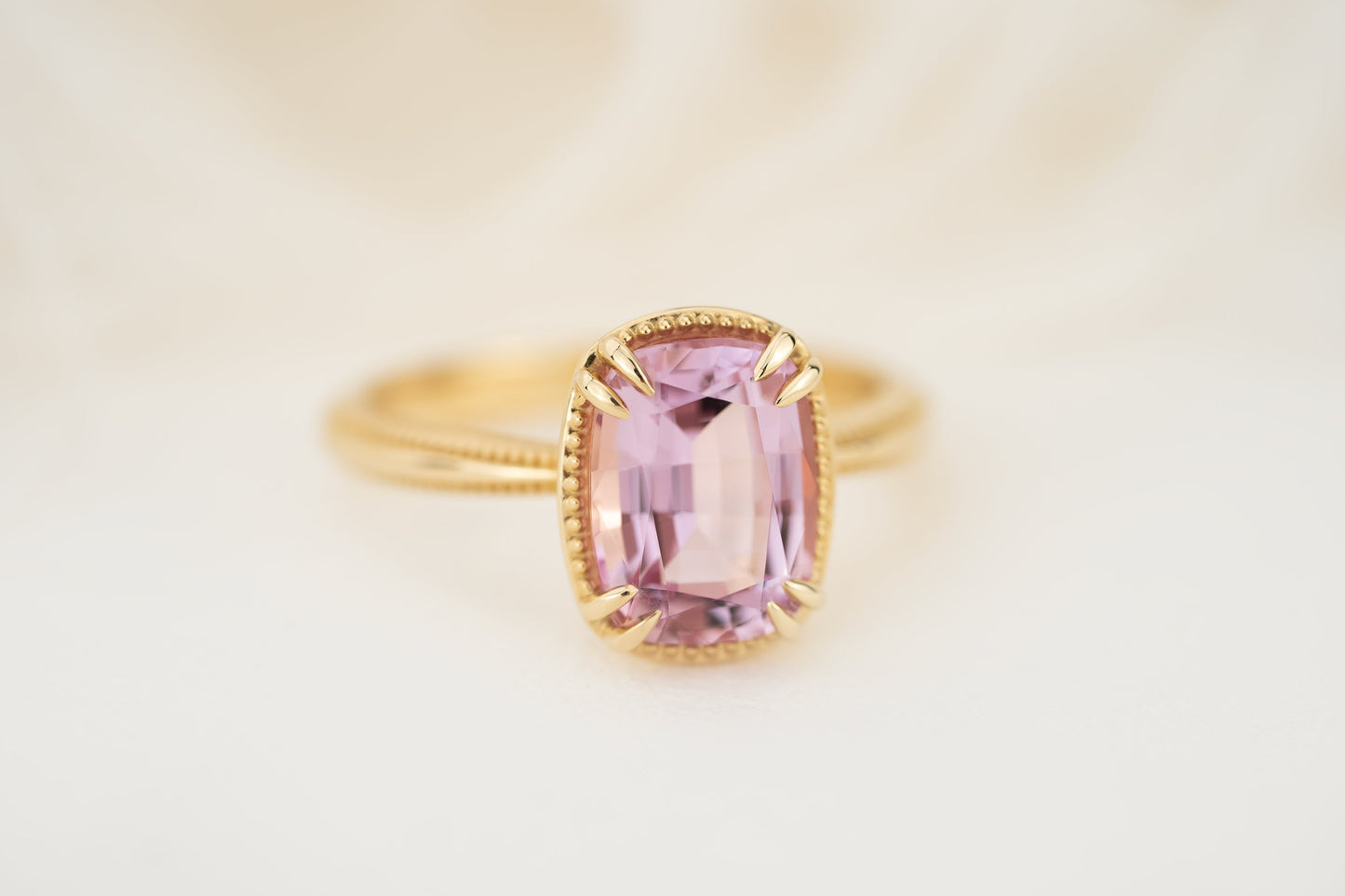 The Apate Ring | 3.29 CT Elongated Cushion Baby Pink Topaz