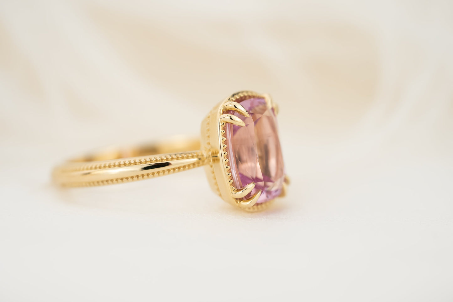 The Apate Ring | 3.29 CT Elongated Cushion Baby Pink Topaz