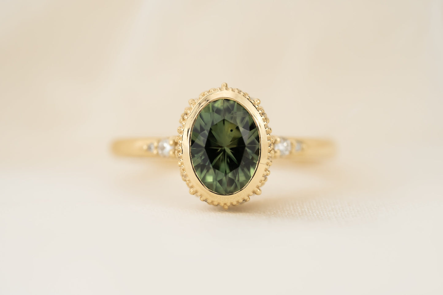 The Sitara Ring | 1.78 CT Forest Green Oval Montana Sapphire | Faceted By Eric Trudell