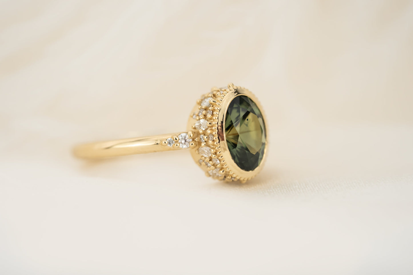 The Sitara Ring | 1.78 CT Forest Green Oval Montana Sapphire | Faceted By Eric Trudell