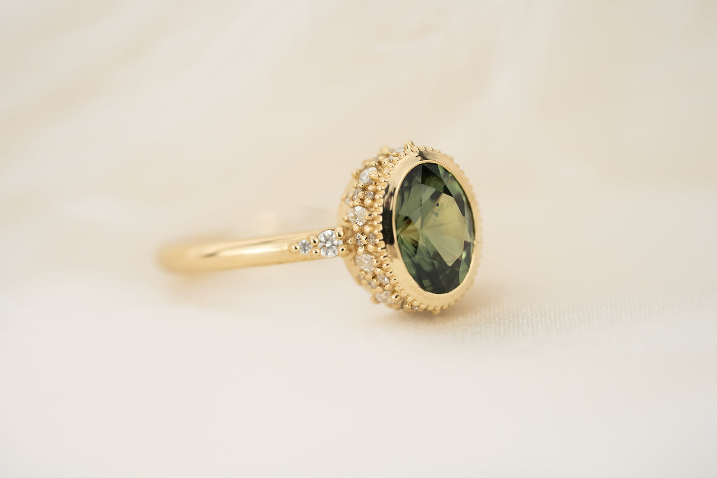 The Sitara Ring | 1.78 CT Forest Green Oval Montana Sapphire | Faceted By Eric Trudell