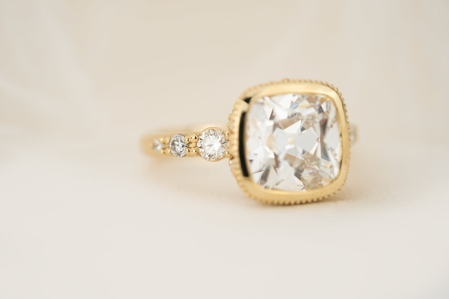The Sitara Ring | 4.03 CT Old Mine Cushion Cut Diamond