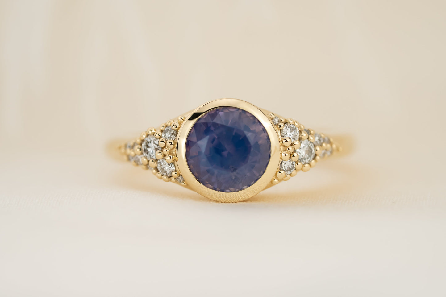 The Solaria Ring | 2.19 CT Round Purple Opalescent Sapphire