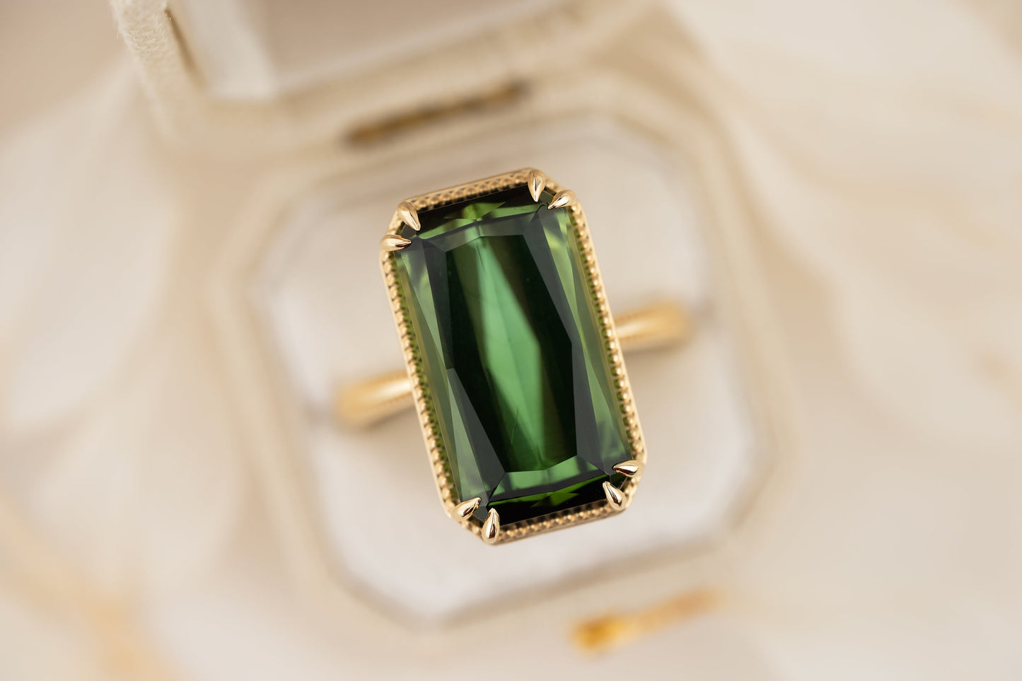 The Apate Ring | 10 CT Fancy Radiant Cut Green Tourmaline