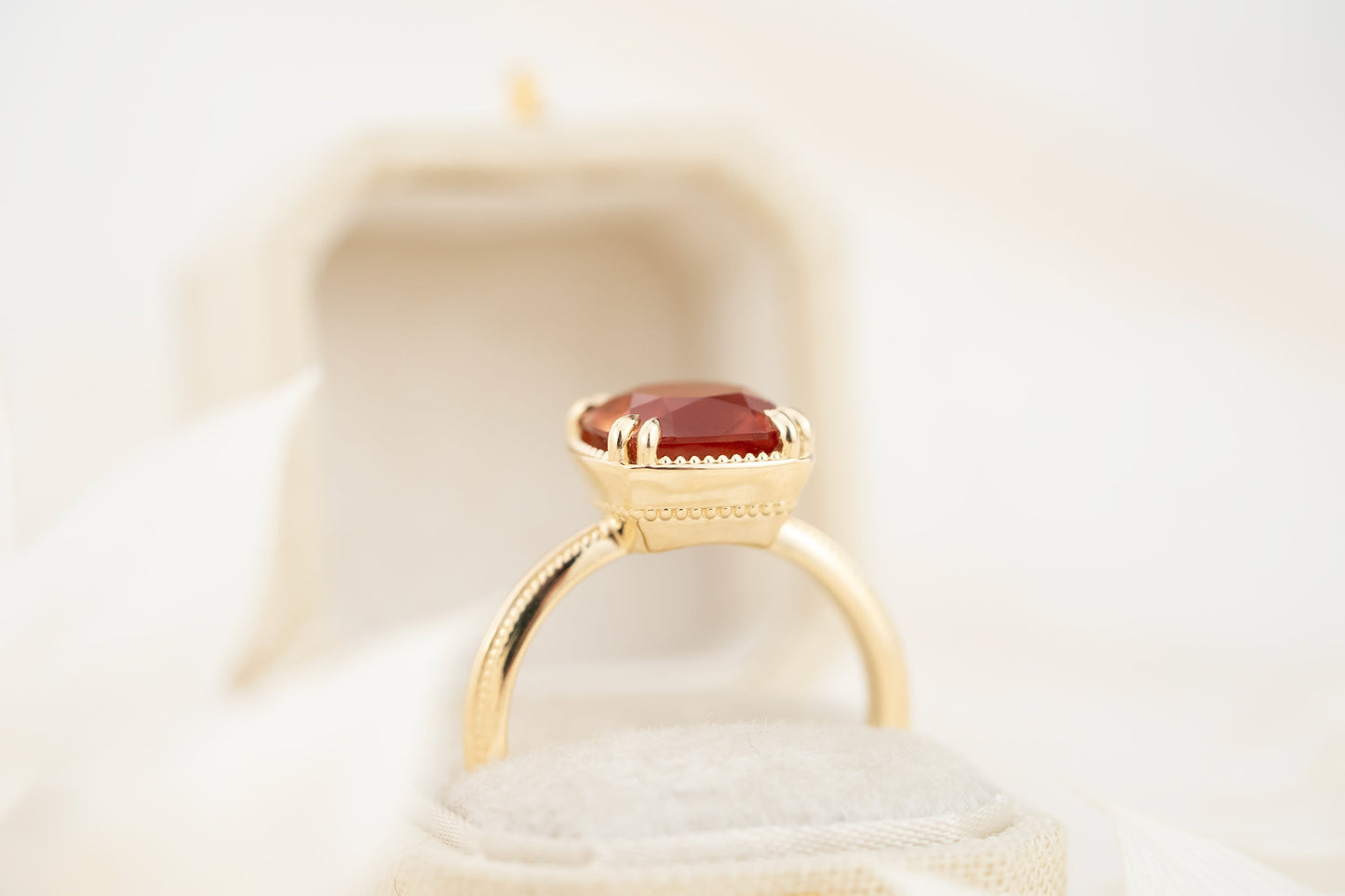 The Apate Ring | 2.77 CT Cushion Cut Red Sunstone