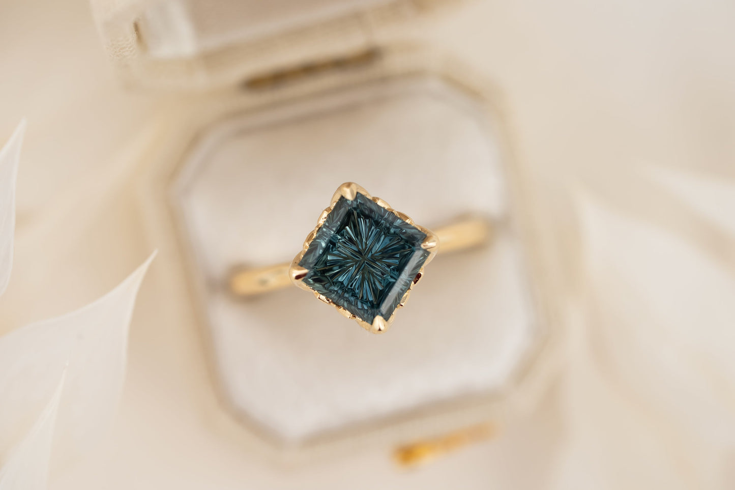 The Secret Garden Ring | 3.44 CT Radiant Starbrite™ Teal Sapphire