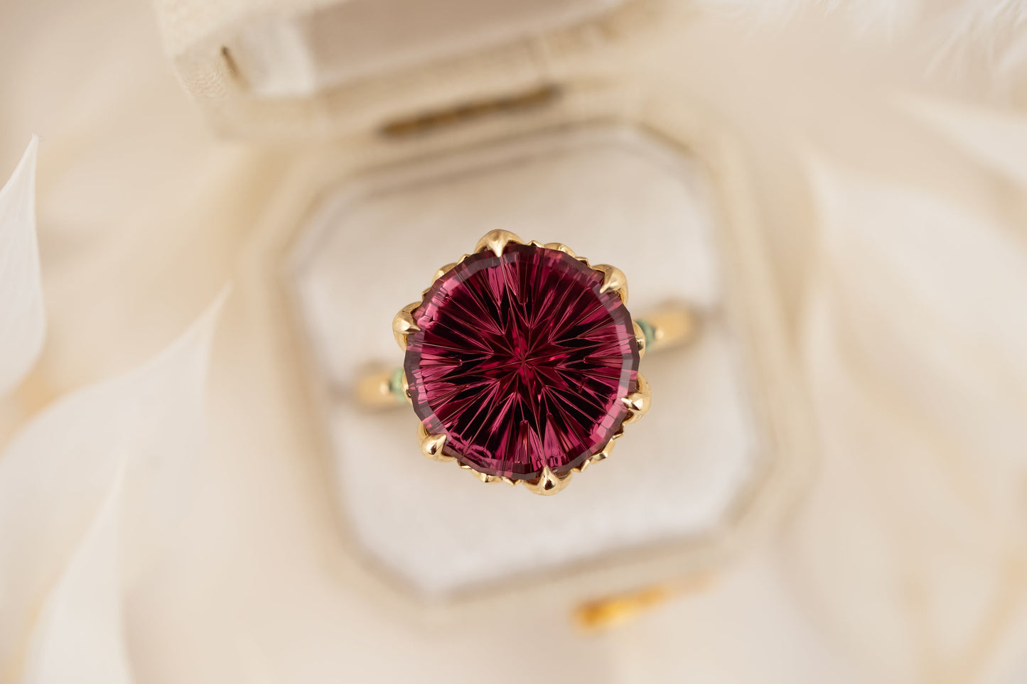 The Secret Garden Ring | 6.72 CT Round Starbrite™ Rose Garnet