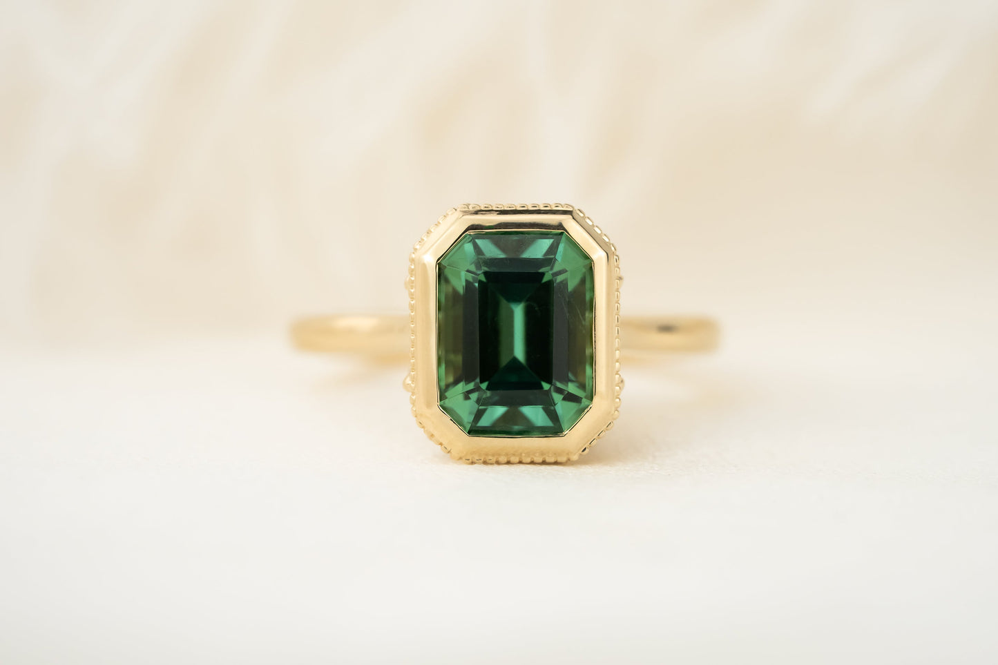 The Sitara Ring | 3.07 CT Emerald Cut Lagoon Green Tourmaline