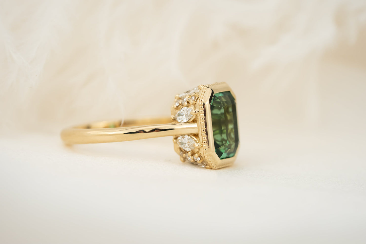 The Sitara Ring | 3.07 CT Emerald Cut Lagoon Green Tourmaline