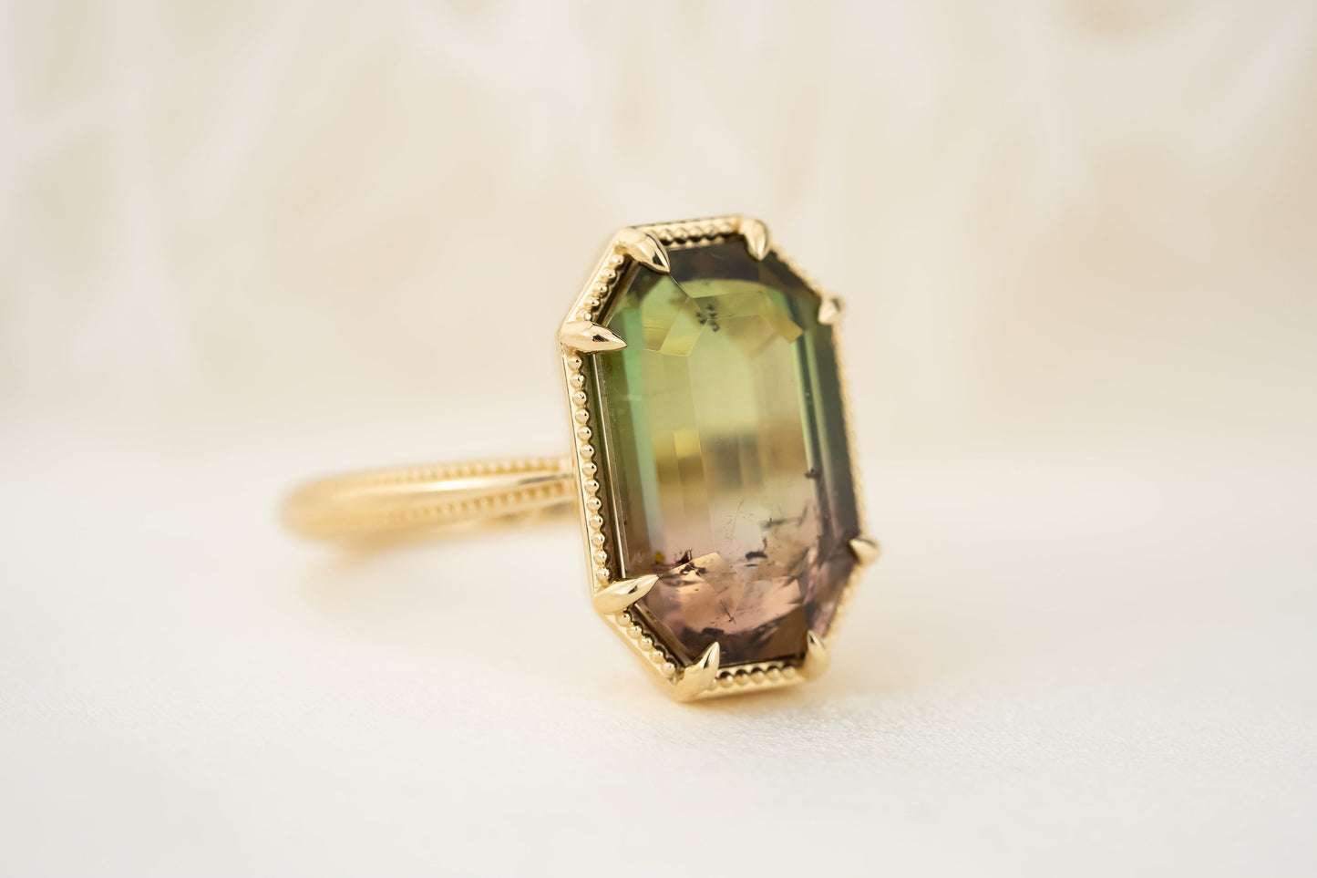 The Apate Ring | 8.46 CT Emerald Cut Watermelon Tourmaline