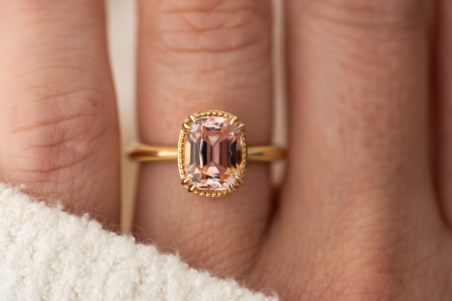 The Apate Ring | 3.51 CT Elongated Cushion Peach Imperial Topaz