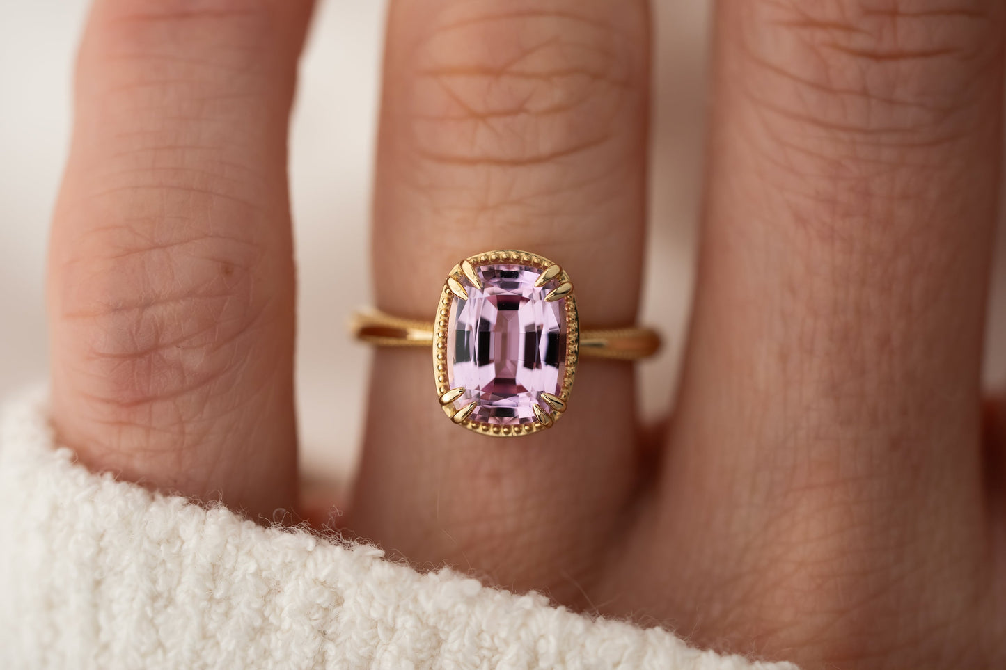 The Apate Ring | 3.29 CT Elongated Cushion Baby Pink Topaz