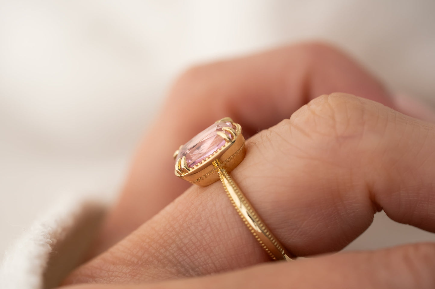 The Apate Ring | 3.29 CT Elongated Cushion Baby Pink Topaz