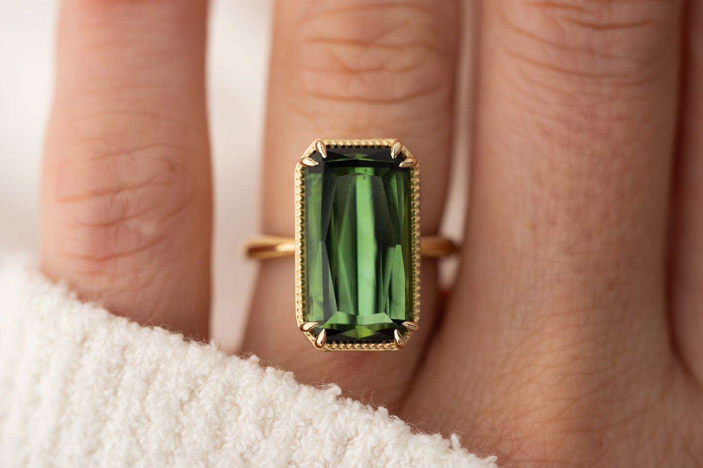 The Apate Ring | 10 CT Fancy Radiant Cut Green Tourmaline