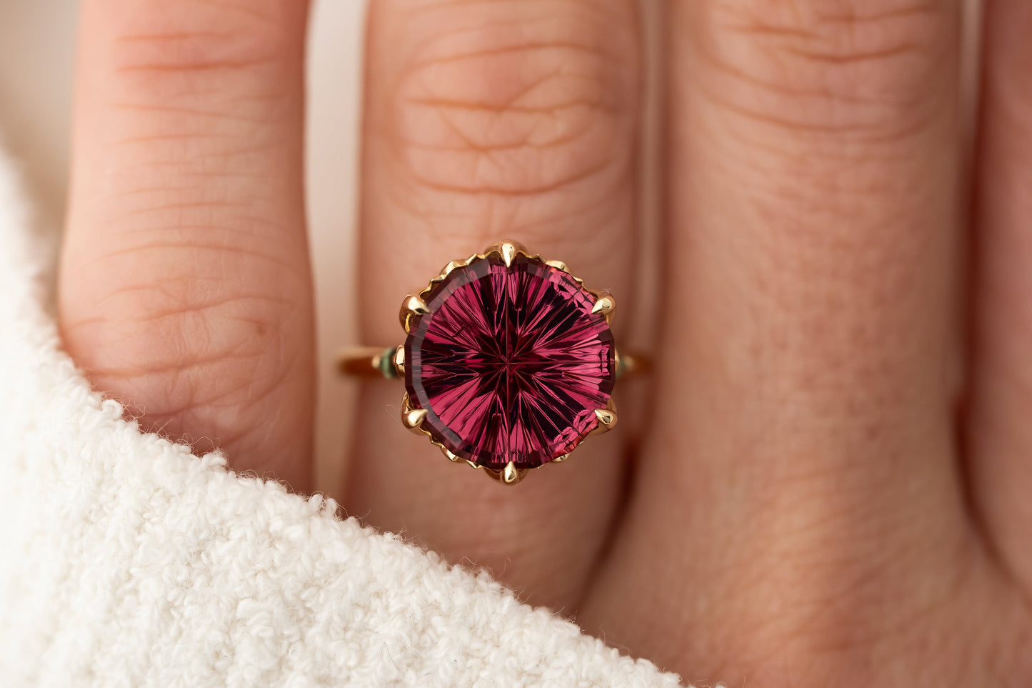 The Secret Garden Ring | 6.72 CT Round Starbrite™ Rose Garnet
