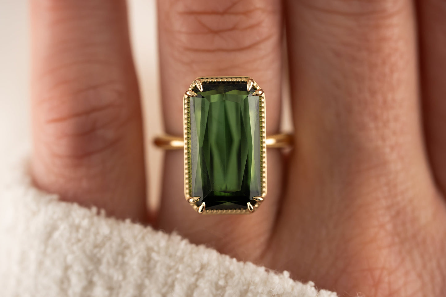 The Apate Ring | 10 CT Fancy Radiant Cut Green Tourmaline