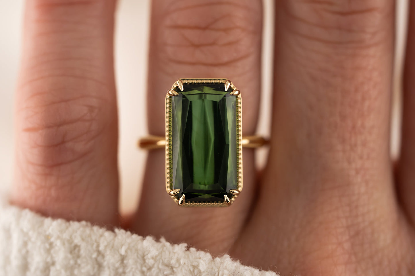 The Apate Ring | 10 CT Fancy Radiant Cut Green Tourmaline