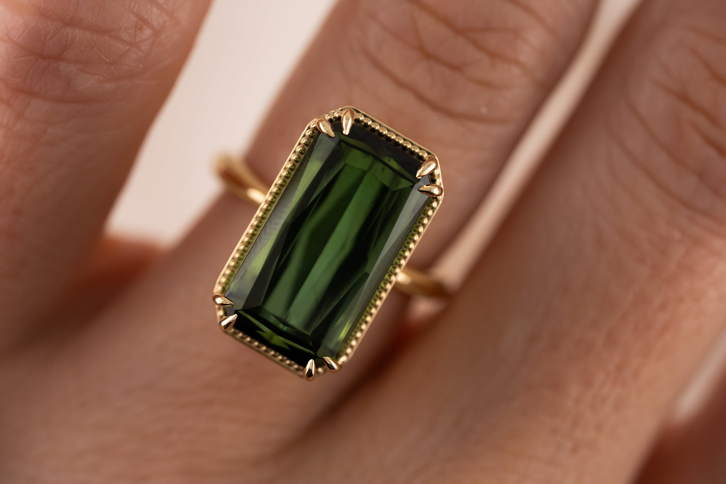 The Apate Ring | 10 CT Fancy Radiant Cut Green Tourmaline