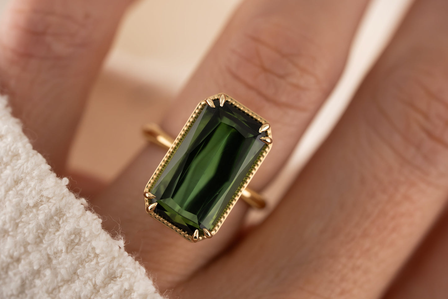 The Apate Ring | 10 CT Fancy Radiant Cut Green Tourmaline