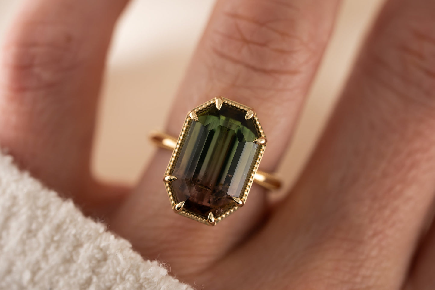 The Apate Ring | 8.46 CT Emerald Cut Watermelon Tourmaline