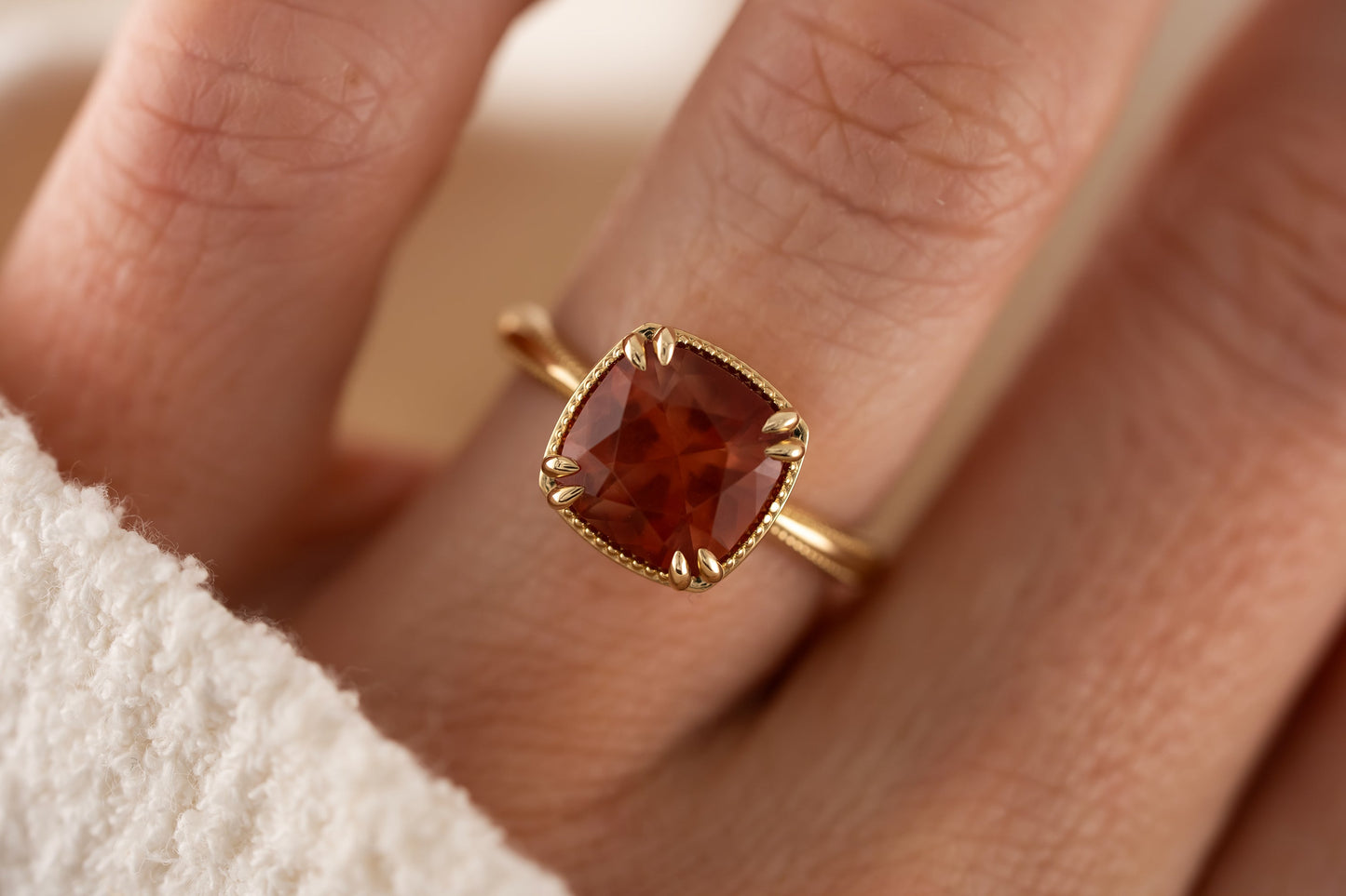 The Apate Ring | 2.77 CT Cushion Cut Red Sunstone