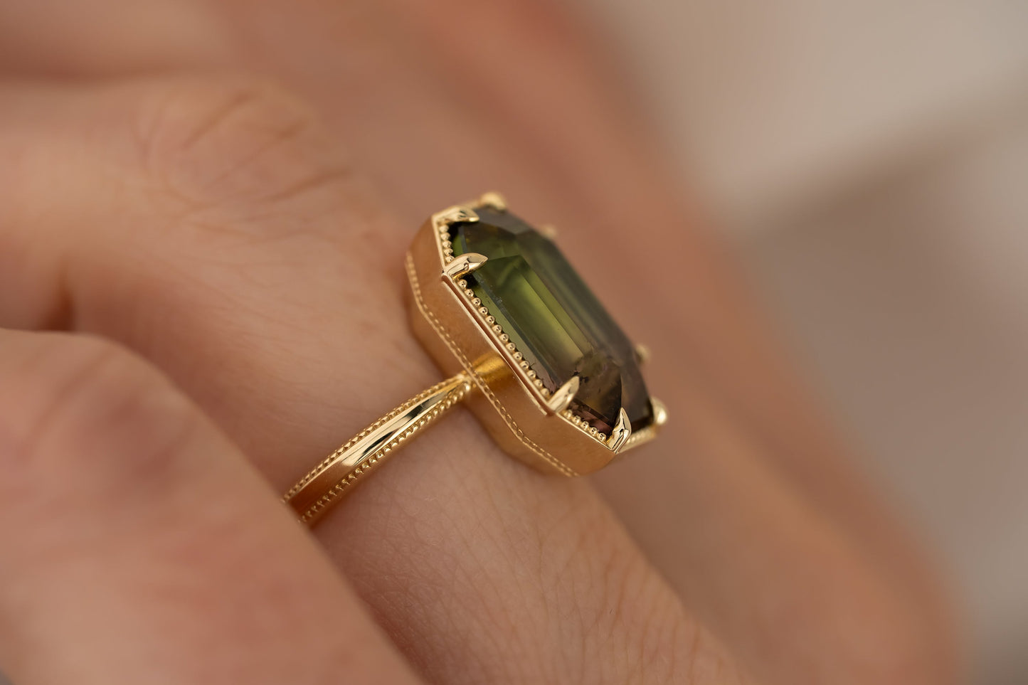 The Apate Ring | 8.46 CT Emerald Cut Watermelon Tourmaline