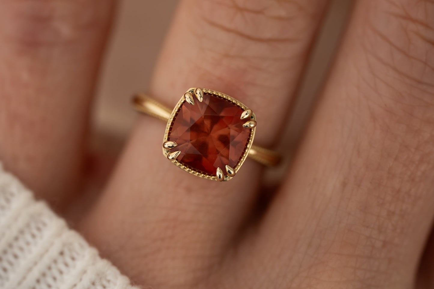 The Apate Ring | 2.77 CT Cushion Cut Red Sunstone