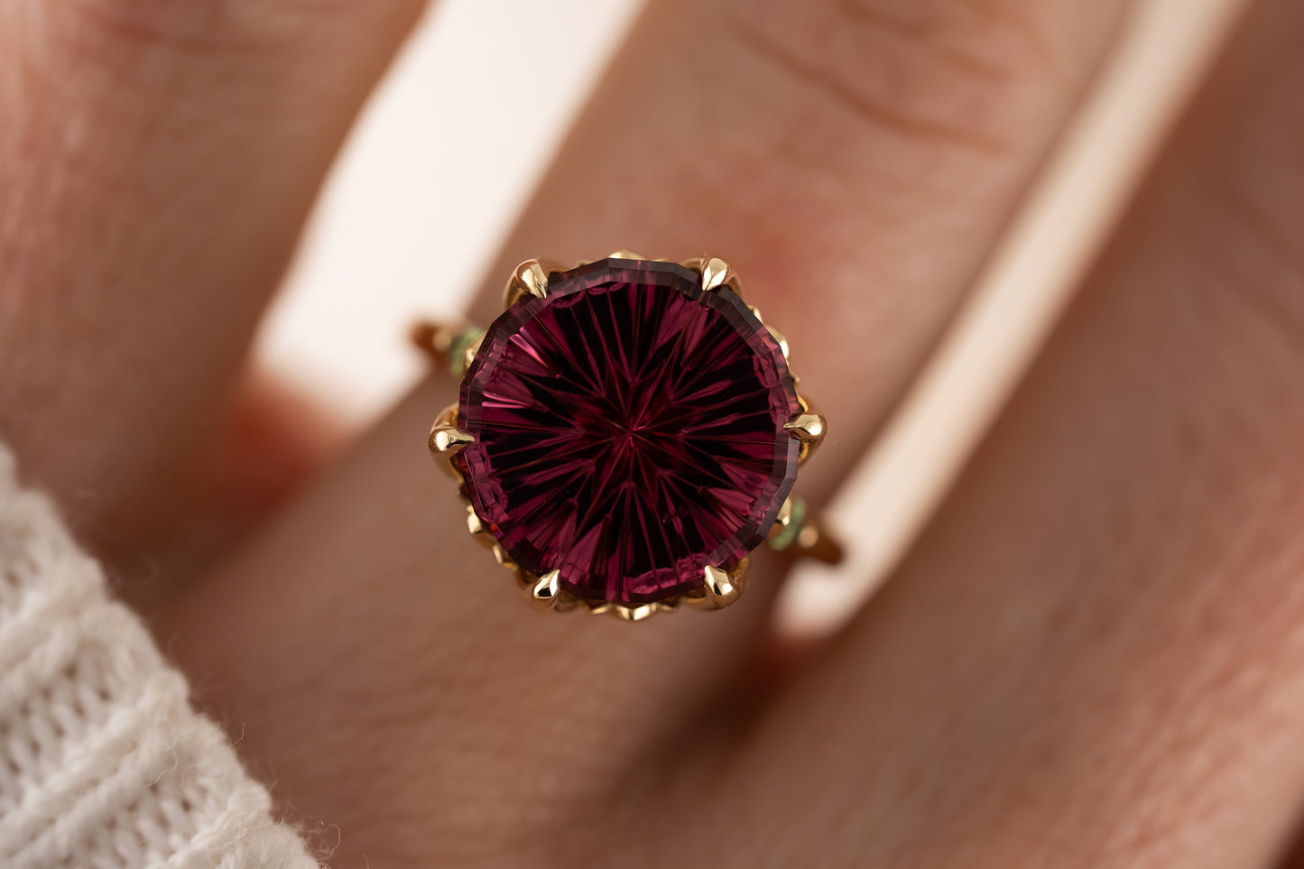 The Secret Garden Ring | 6.72 CT Round Starbrite™ Rose Garnet