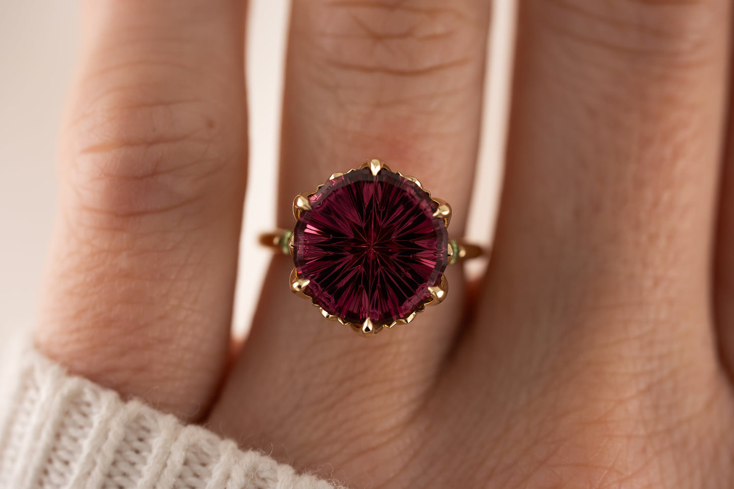 The Secret Garden Ring | 6.72 CT Round Starbrite™ Rose Garnet