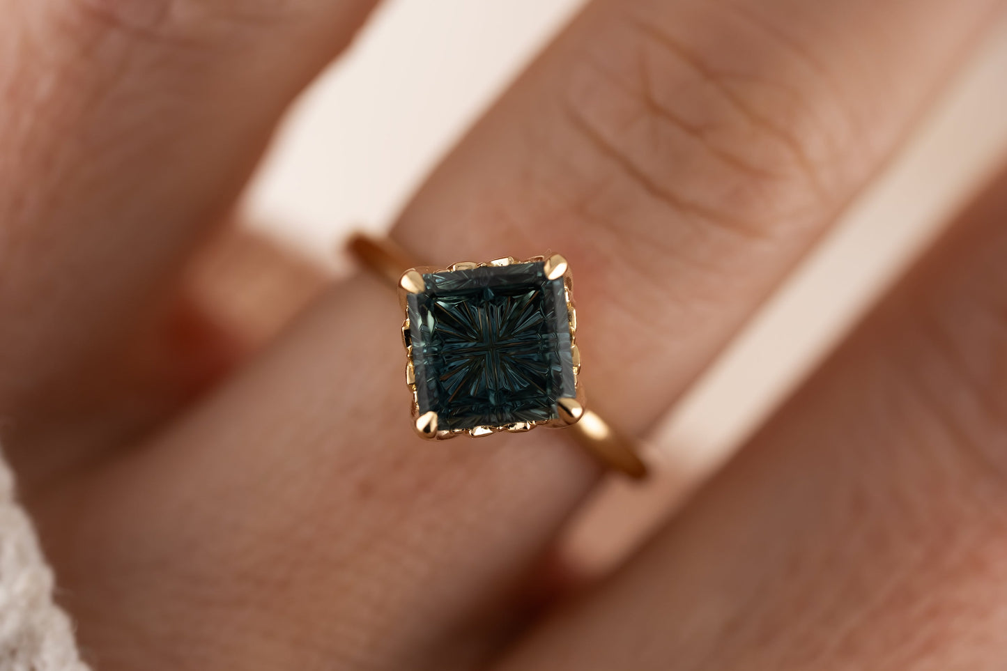 The Secret Garden Ring | 3.44 CT Radiant Starbrite™ Teal Sapphire