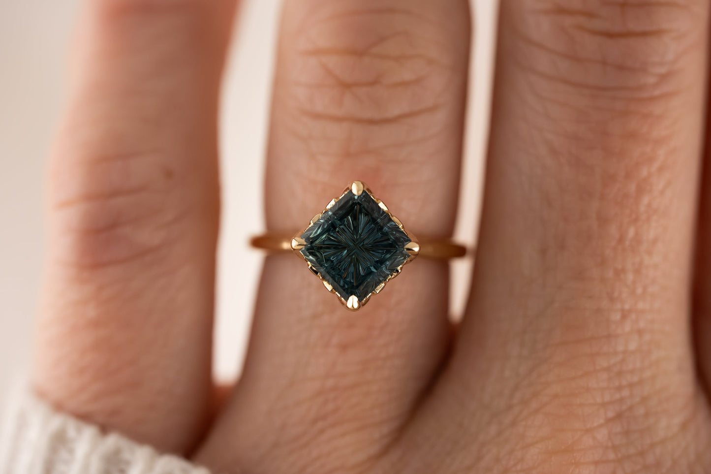 The Secret Garden Ring | 3.44 CT Radiant Starbrite™ Teal Sapphire