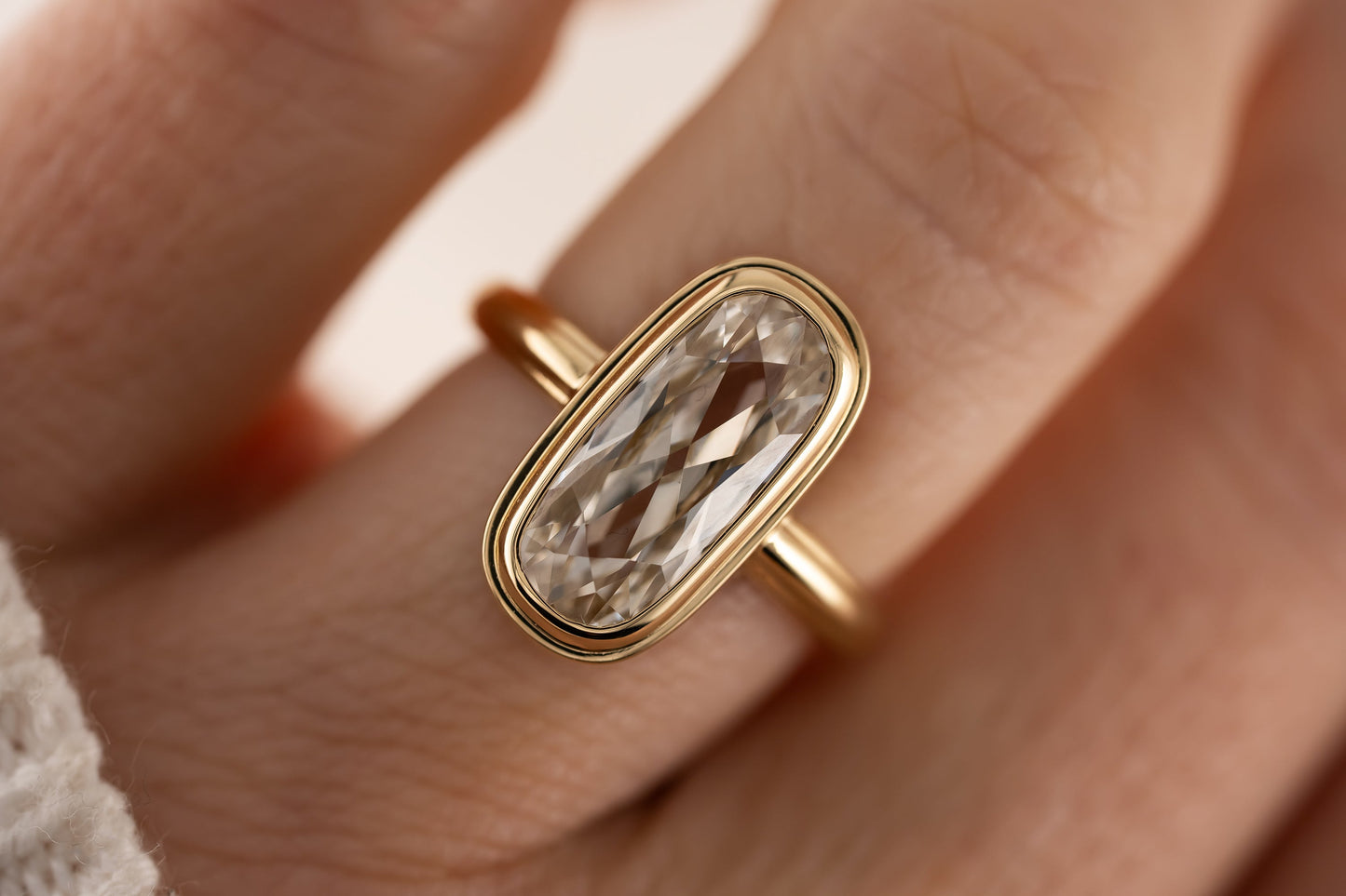 The Serenity Ring | 3.04 CT Antique Warm Elongated Cushion Diamond