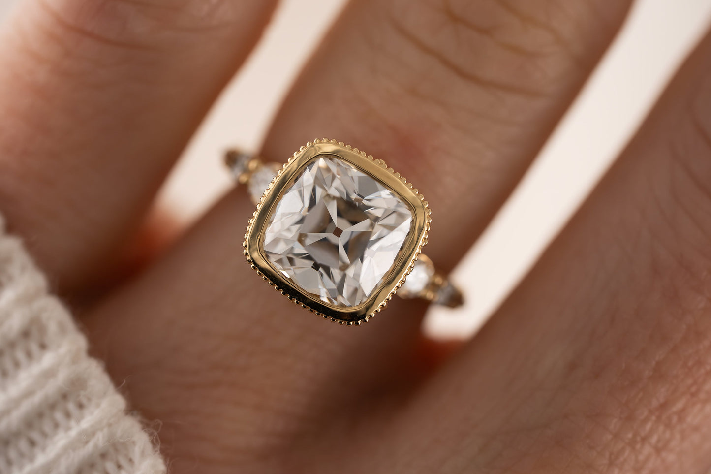 The Sitara Ring | 4.03 CT Old Mine Cushion Cut Diamond
